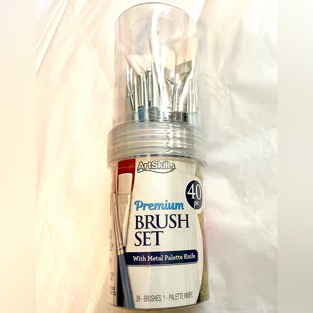 New! 40 piece Set Artskills Premium Brushes Metal Palette Knife